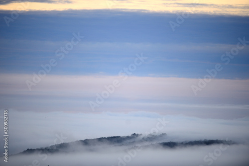 the city of Vitoria-Gasteiz, the Basque Country, dawns in the fog in one of its neighborhoods, Salburura, on the outskirts, surrounded by fields and mountains