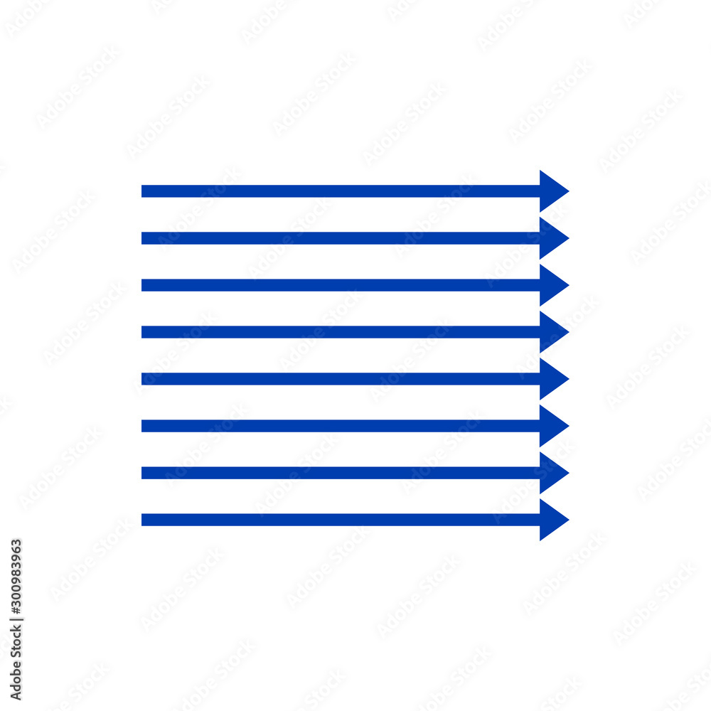 Many equal parallel blue arrows. Perspective view. Equality, independency, competition and teamwork concept. Flat design. Stock Vector illustration isolated on white background. Many equal parallel blue arrows. Perspective view. Equality, independency, competition and teamwork concept. Flat design. Stock Vector illustration isolated on white background.