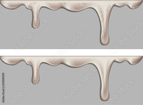 Liquid or flowing silver paint. Dripping liquid. Paint flows. Current paint, stains. Current drops. Current inks. Vector illustration.