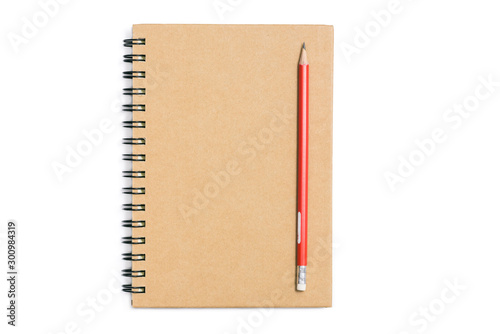 Spiral notebook with pencil isolated on white background