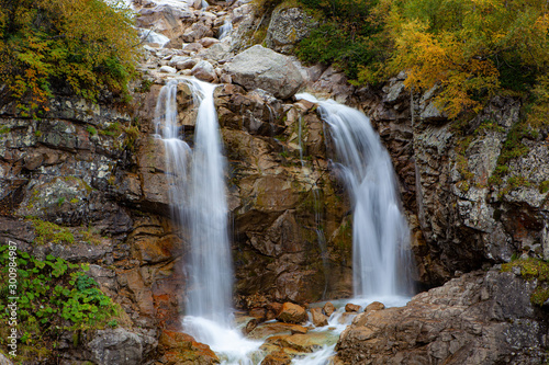 waterfall in the Digor gorge in South Ossetia, Caucasus, Russia
