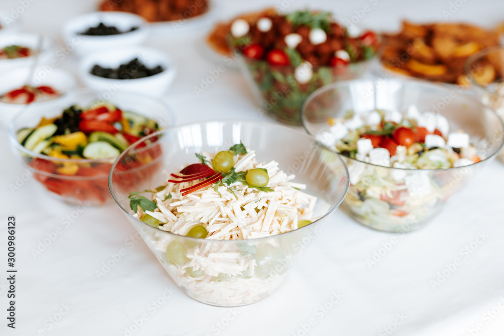 Appetizers table with italian antipasti snacks. Brushetta or authentic traditional cheese variety board