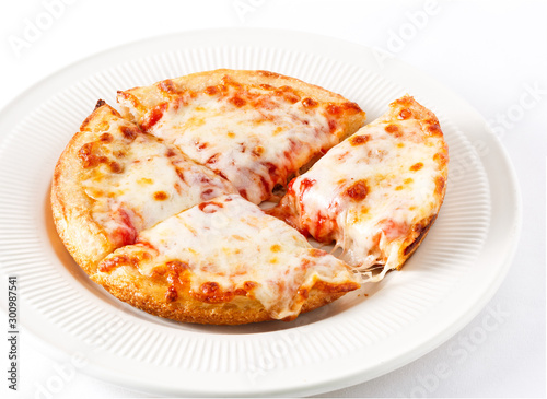 Personal Pan Sized Cheese Pizza in a White Plate