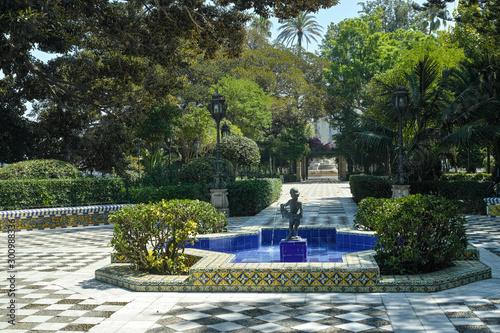 Beautiful green parks with ocean view in one of oldest city in Europe, Cadiz, Andalusia, Spain