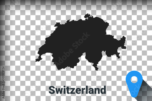 Map of Switzerland, black map on a transparent background. alpha channel transparency simulation in png. vector