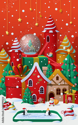 Christmas winter wonderland greetings template. vector illustration