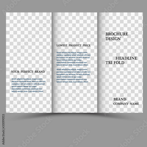 Blank tri fold brochure isolated on white to replace your design or message