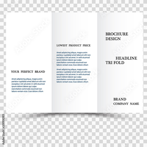 Blank tri fold brochure isolated on white to replace your design or message