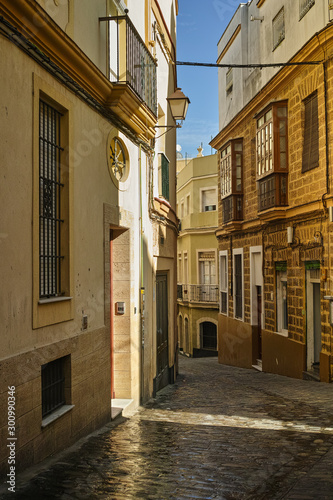 Streets in old central part of ancient town Cadiz, Andalusia, Spain