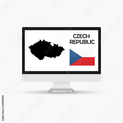 Computer monitor with a flag and map country Czech Republic.