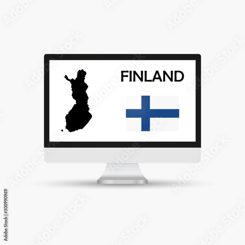 Computer monitor with a flag and map country Finland. photo