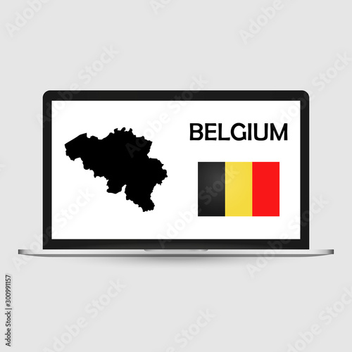 Computer monitor with a flag and map country Belgium. photo