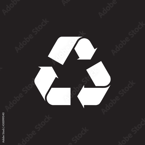 White recycle vector icon. Black background