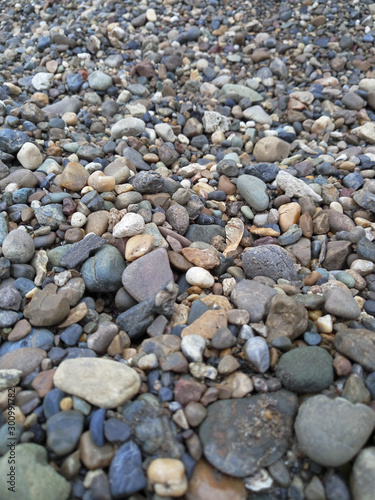 a scattering of colored pebbles of different sizes