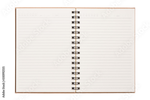 Open blank notebook isolated on white background