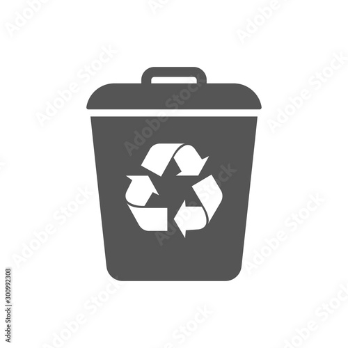 Garbage Trash can Vector Icon. Eco Bio concept, recycling. Flat design illustration isolated on white background. Black. Sign for web, website. EPS 10