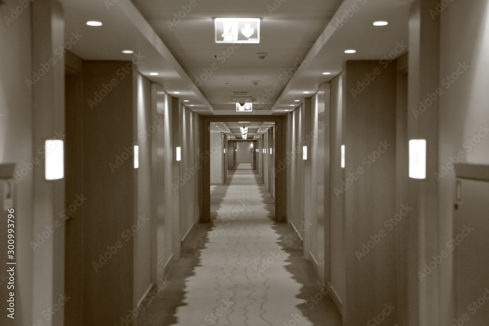 Long corridor with rooms at the Marriott Krasnaya Polyana Hotel, Sochi, Russia