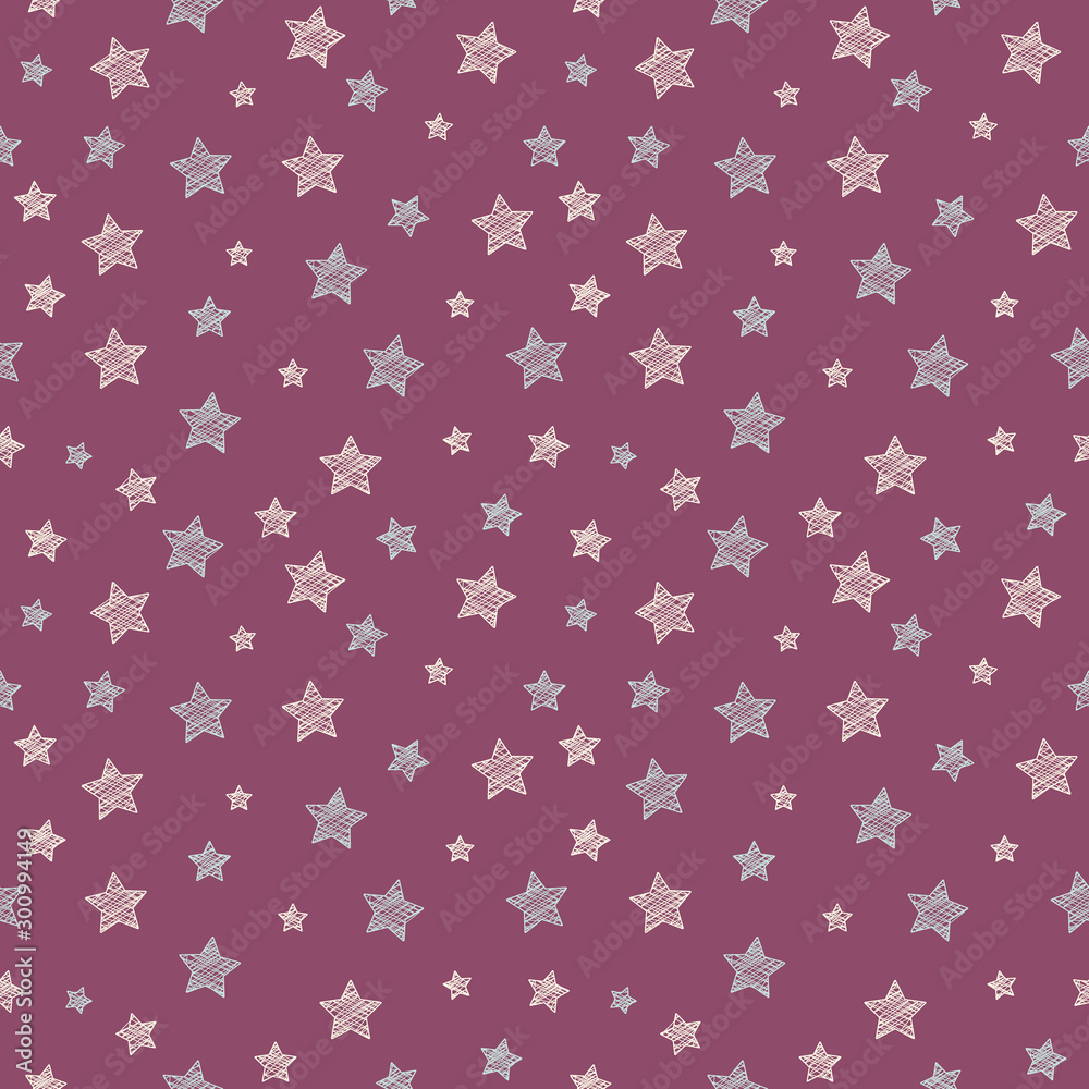Hand drawn stars on a background - seamless pattern. Vector.