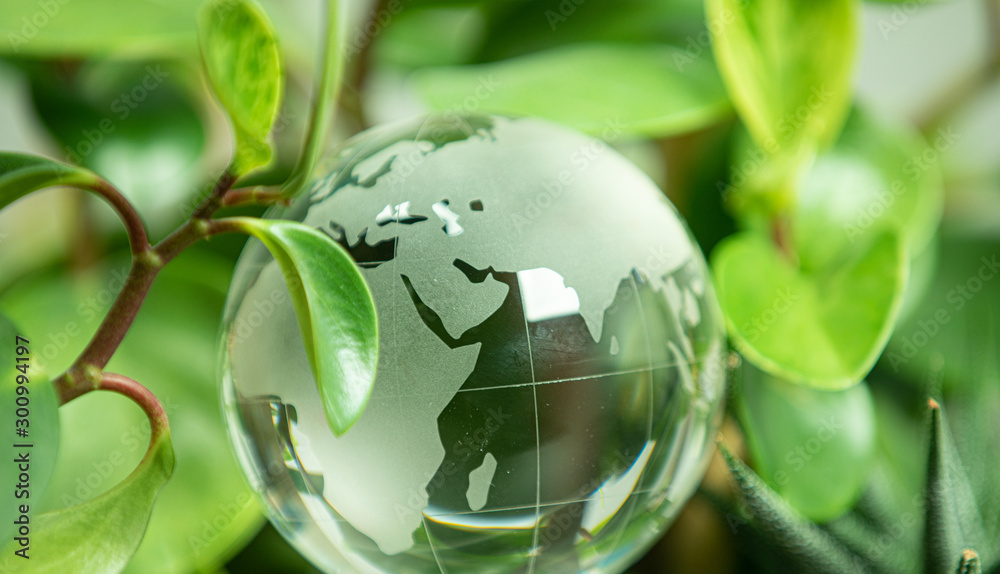 green earth concept glass sphere - obrazy, fototapety, plakaty 