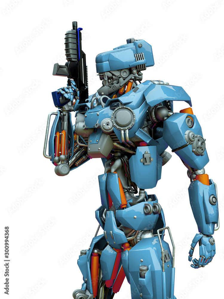 mechanical soldier holding a gun mechanical soldier holding a gun