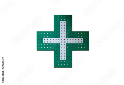 green medical cross with a white cross inside. isolate