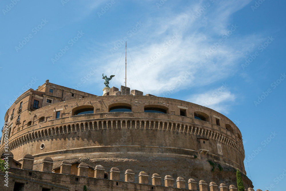 Castel Sant'Angelo, an architectural monument on the banks of the Tiber in the center of Rome