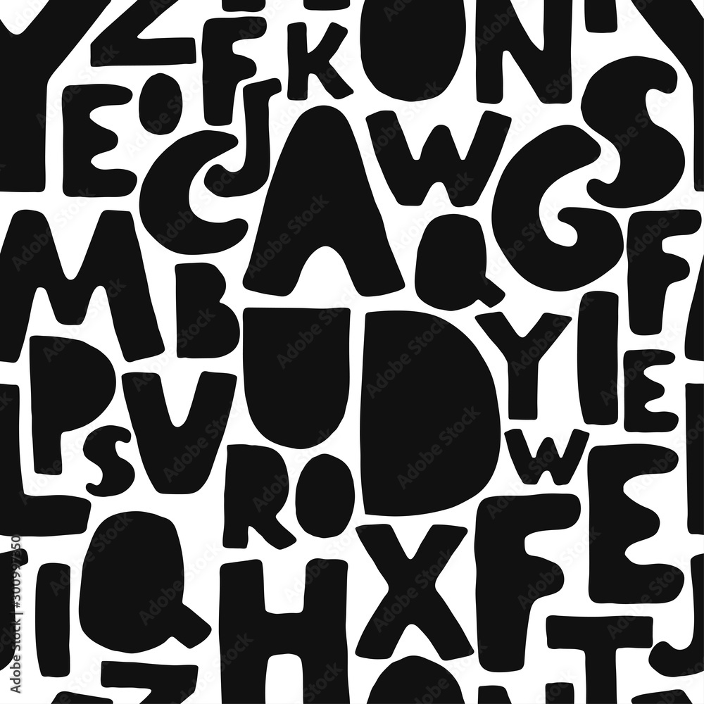 Vector seamless background with black letters. Alphabet. Can be used for wallpaper, pattern fills, web page, surface textures, textile print, wrapping paper Vector seamless background with black letters. Alphabet. Can be used for wallpaper, pattern fills, web page, surface textures, textile print, wrapping paper