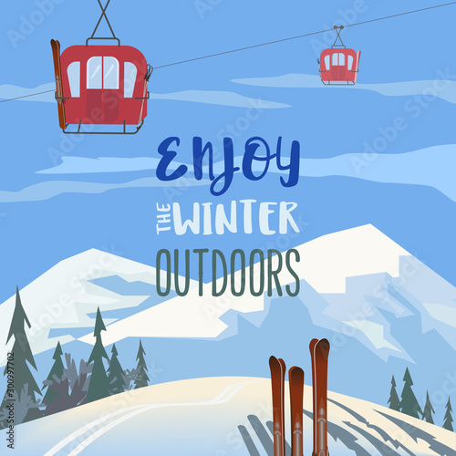 Enjoy winter outdoors retro style vector poster