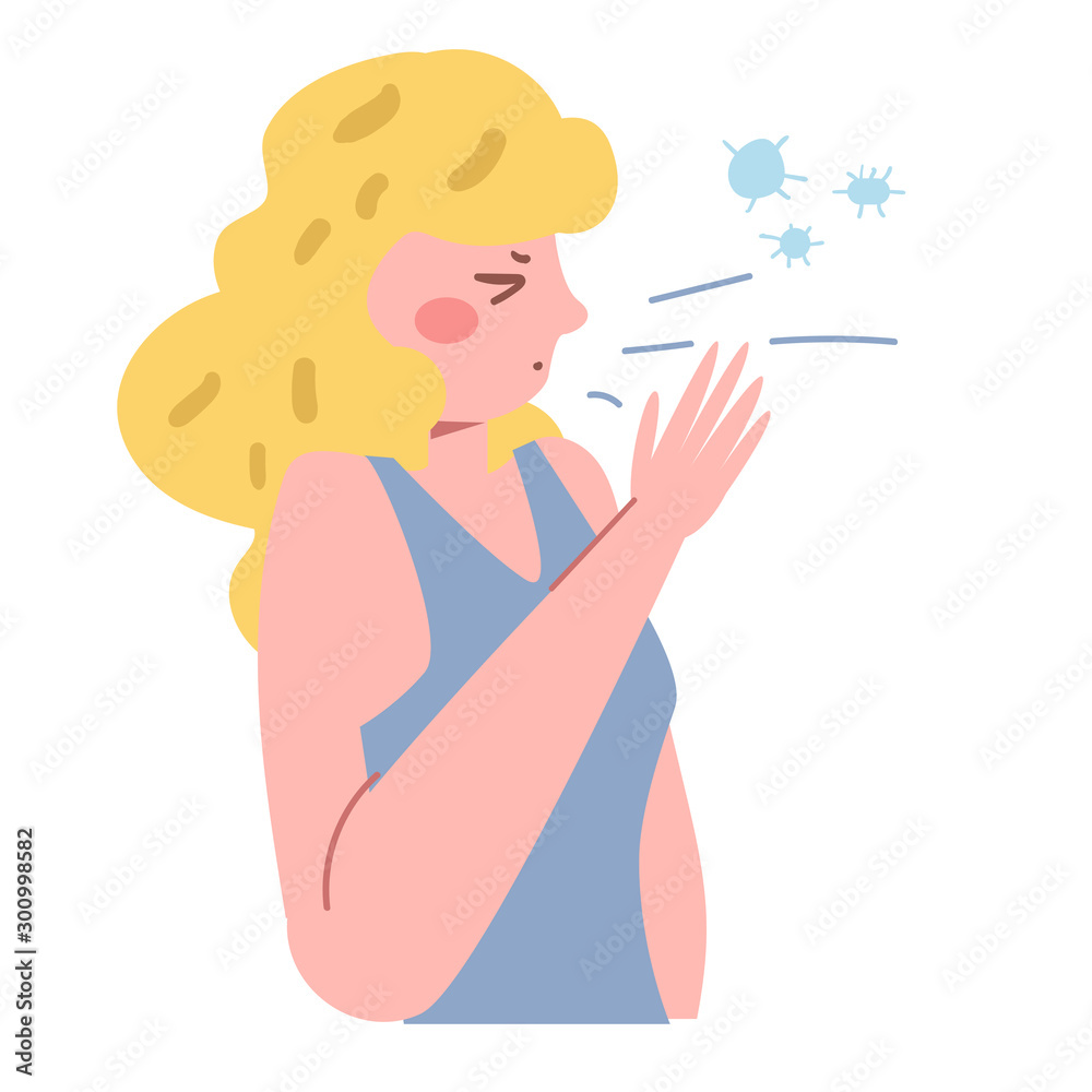 Sick, flu, cold, infection, germs, sneezes, aerobic Vector. Cartoon. Isolated art on white background. Flat Sick, flu, cold, infection, germs, sneezes, aerobic Vector. Cartoon. Isolated art on white background. Flat