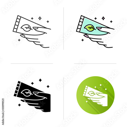 Hand cream tube icon. Moisturizing lotion. Hydrating handcare product. Paraben free. Dry skin solution. Organic cosmetics. Flat design, linear and color styles. Isolated vector illustrations