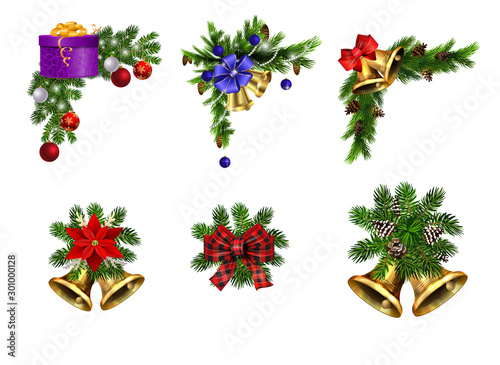 Christmas decorations with fir tree golden jingle bells