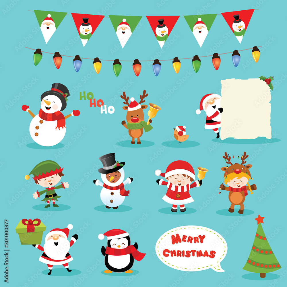Collection of Christmas Characters with  Design Elements