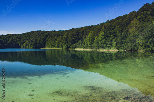 Beautiful lake and view in Plitvice National Park. Croatia. Summer  June .