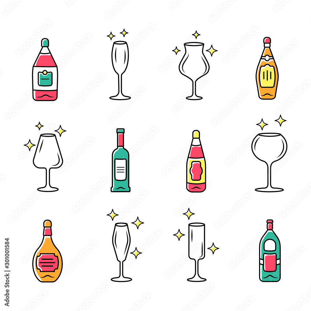 Types of Bar Glasses. Set of Alcohol Glassware Stock Vector