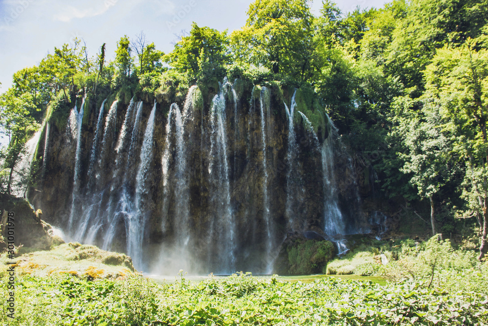 Plitvice Lakes Waterfall in summer day. Croatia. Summer (June).