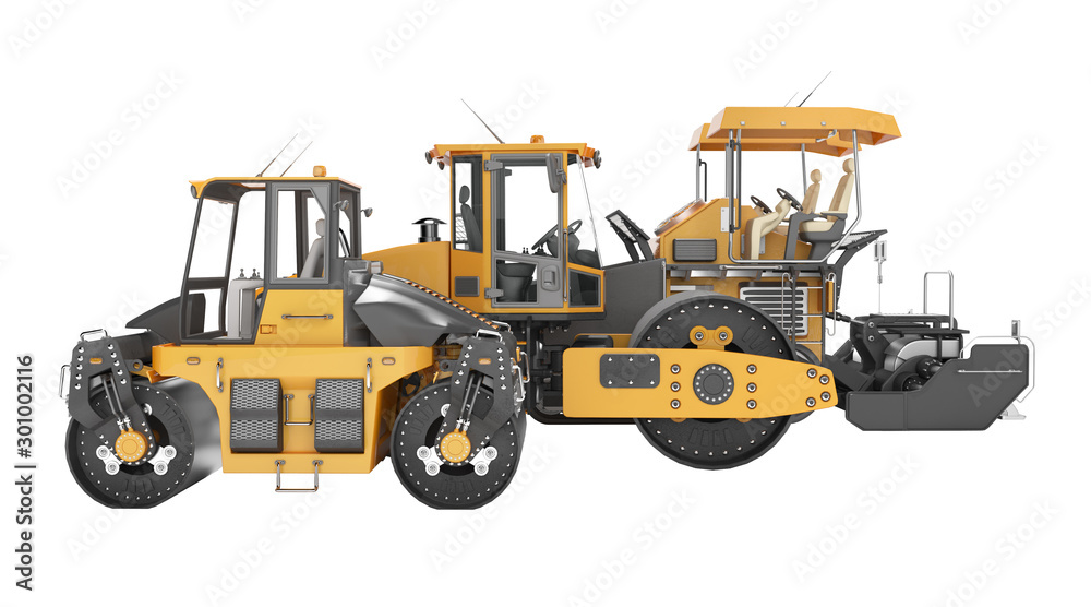 Obraz premium Concept road construction equipment for laying asphalt 3d rendering on white background no shadow