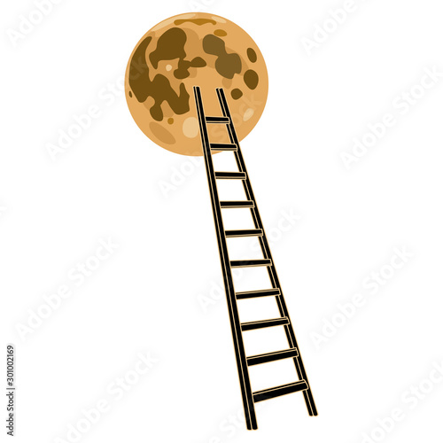 Isolated vector illustration. Ladder to the full Moon. Fantastic abstract concept.	