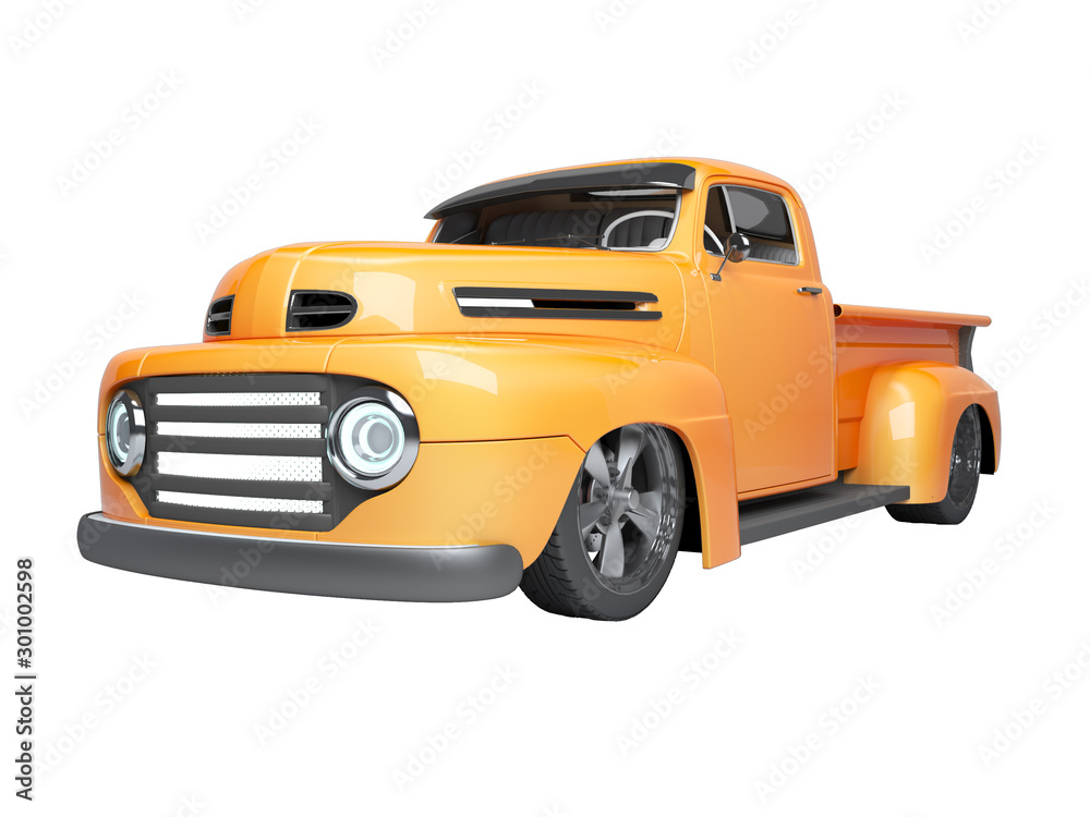 Concept orange pickup electric car 3d rendering on white background no shadow