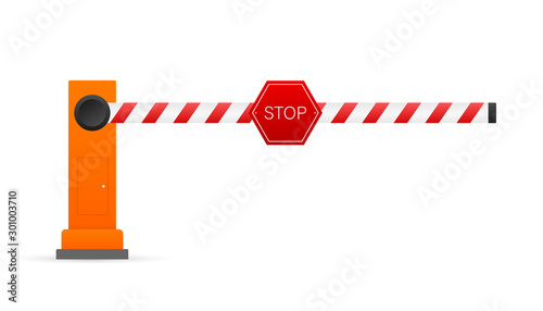 Automatic barrier to adjust the movement of cars. Vector stock illustration.