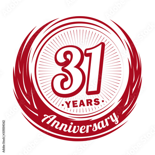Thirty-one years anniversary celebration logotype. 31st anniversary logo. Vector and illustration.