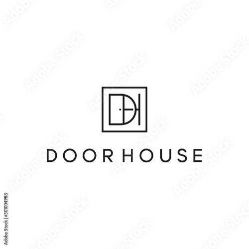 Initial letter DH logo line with door design vector template