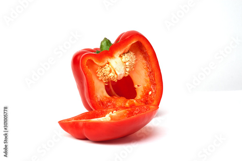 sliced red peppers on a white background, bell pepper