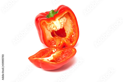 one red paprika isolated on a white background