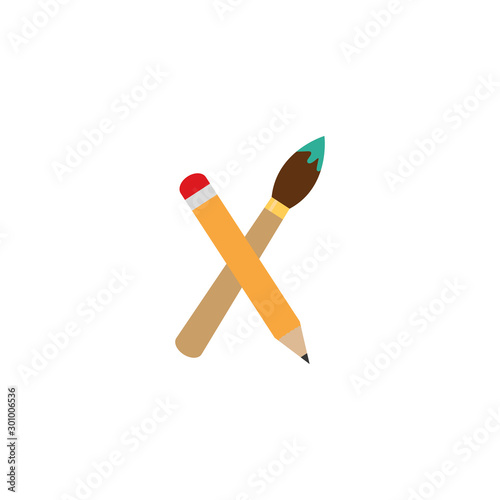 Isolated paint brush and pencil flat design
