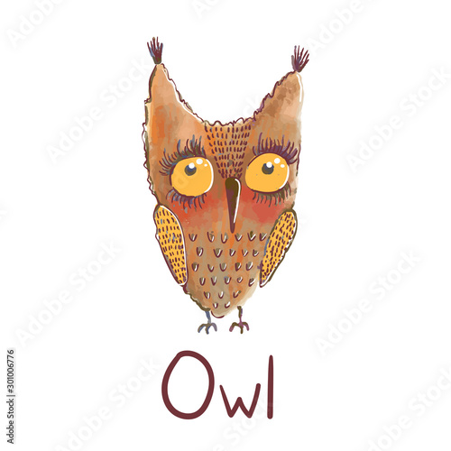 Vector colorful illustration of cute owl isolated on white background. Can be used as elemets for your design for greeting cards, nursery, poster, card, birthday party, packaging paper design, baby t