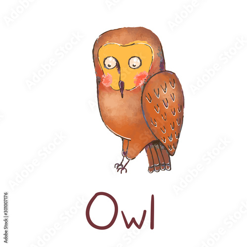 Vector colorful illustration of cute owl isolated on white background. Can be used as elemets for your design for greeting cards, nursery, poster, card, birthday party, packaging paper design, baby t