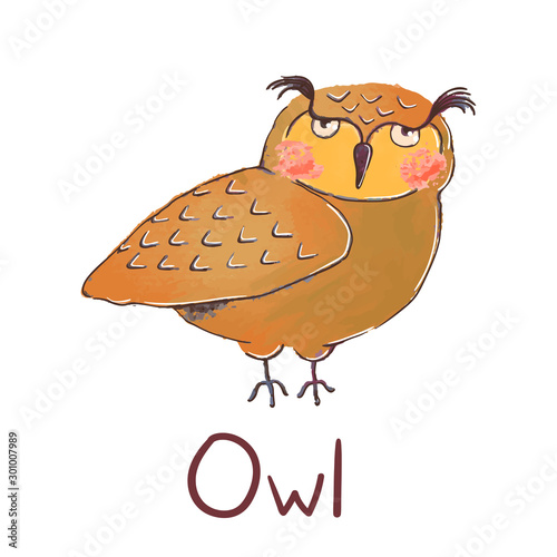 Vector colorful illustration of cute owl isolated on white background. Can be used as elemets for your design for greeting cards, nursery, poster, card, birthday party, packaging paper design, baby t