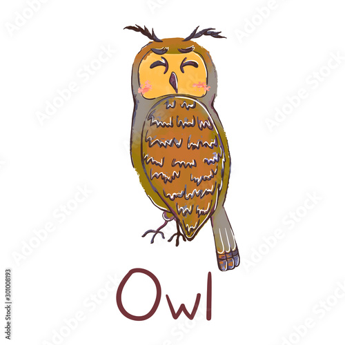 Vector colorful illustration of cute owl isolated on white background. Can be used as elemets for your design for greeting cards, nursery, poster, card, birthday party, packaging paper design, baby t