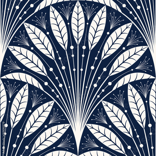 Feathers and beads, leaf scallop pattern, seamless vector