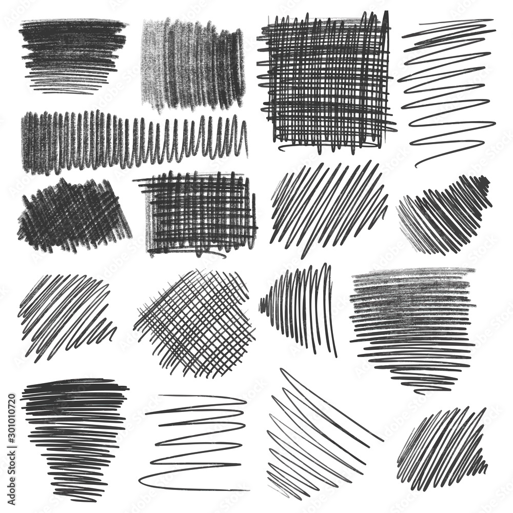 Pencil strokes set, different scribbles isolated on white. - obrazy, fototapety, plakaty 